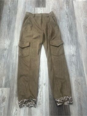 Women’s Hunter And Brown Faux Suede Brown Cargo Pants With Snakeskin Cuff Size S